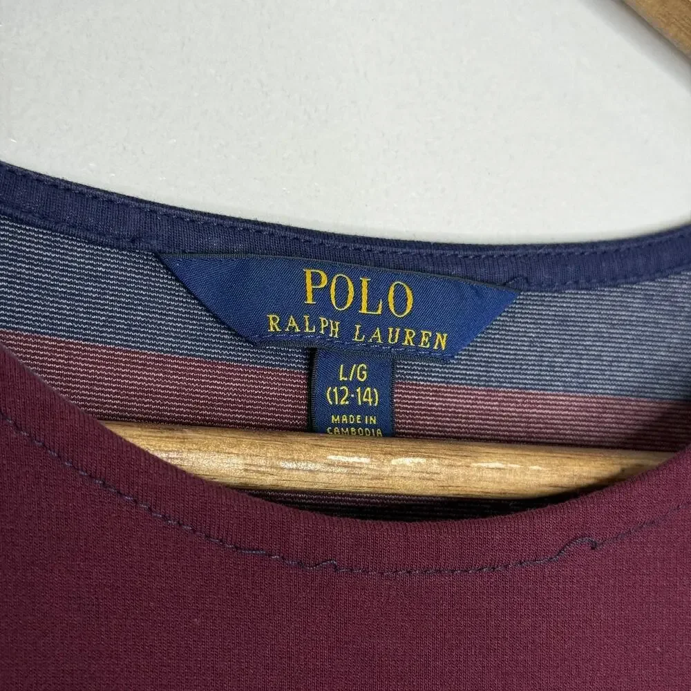 Polo Ralph Lauren Dress Girls Large 12-14 Striped Short Sleeve Pleated Classic